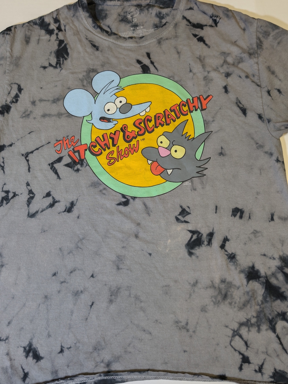 Itchy & Scratchy Tie-Dye Gray Short Sleeve Graphic Tee